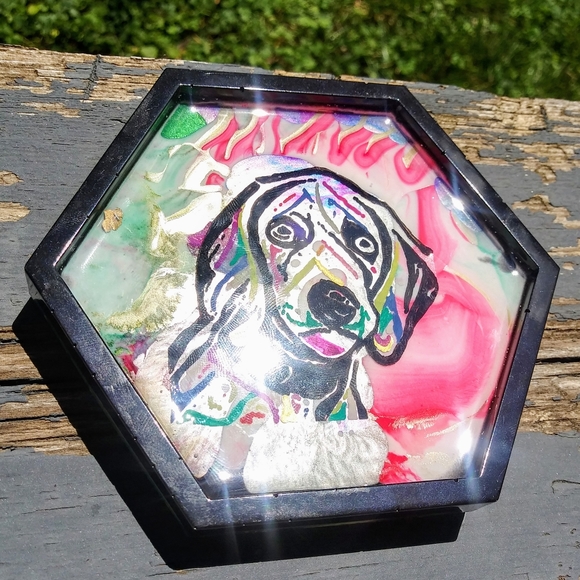 Hand Drawn Artisan Dog Coaster Epoxy Resin - Picture 9 of 11